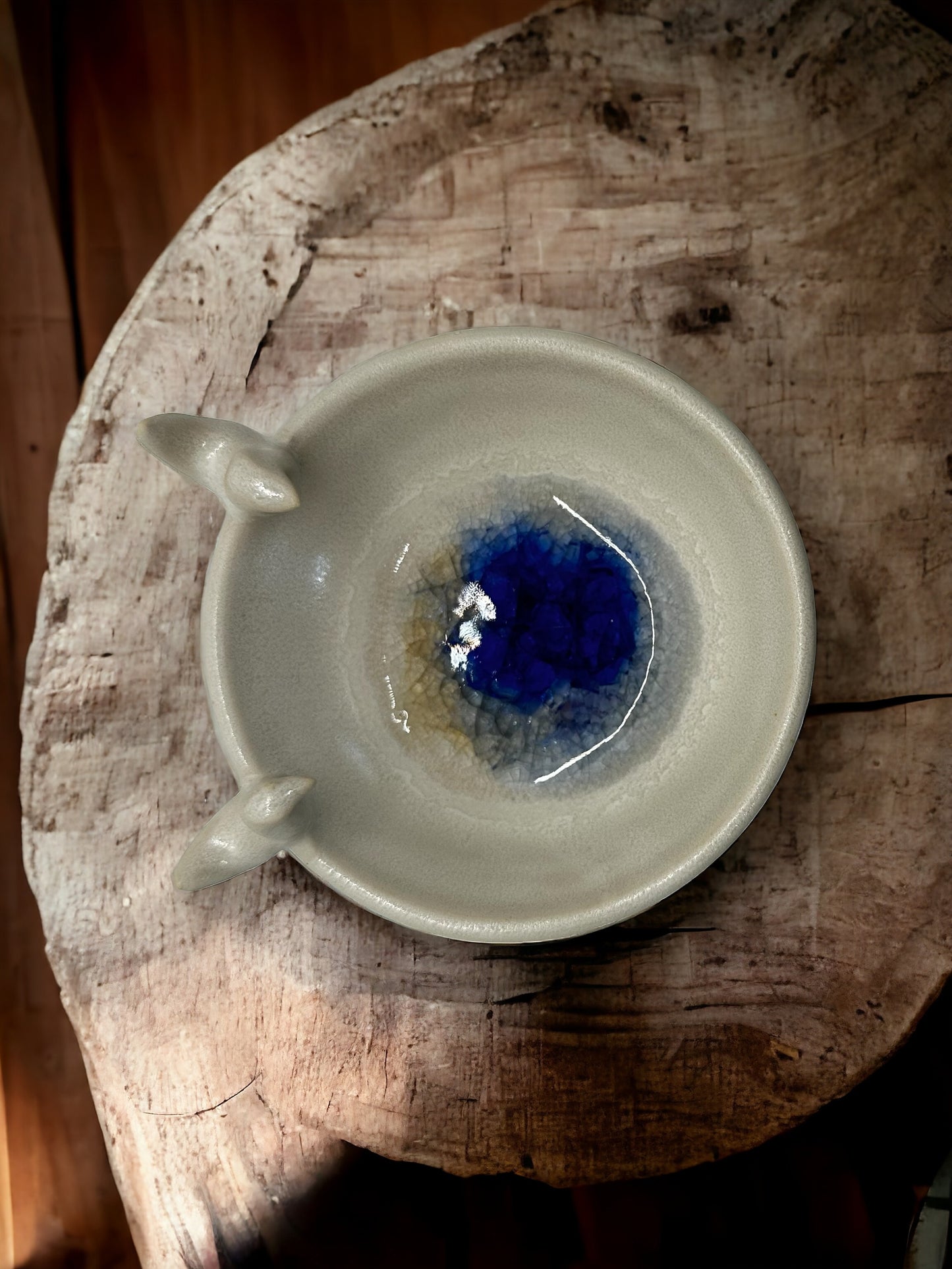 Tiny Porcelain Trinket Bowl w Melted Glass