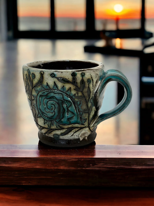 Black Stoneware Seashell Mug