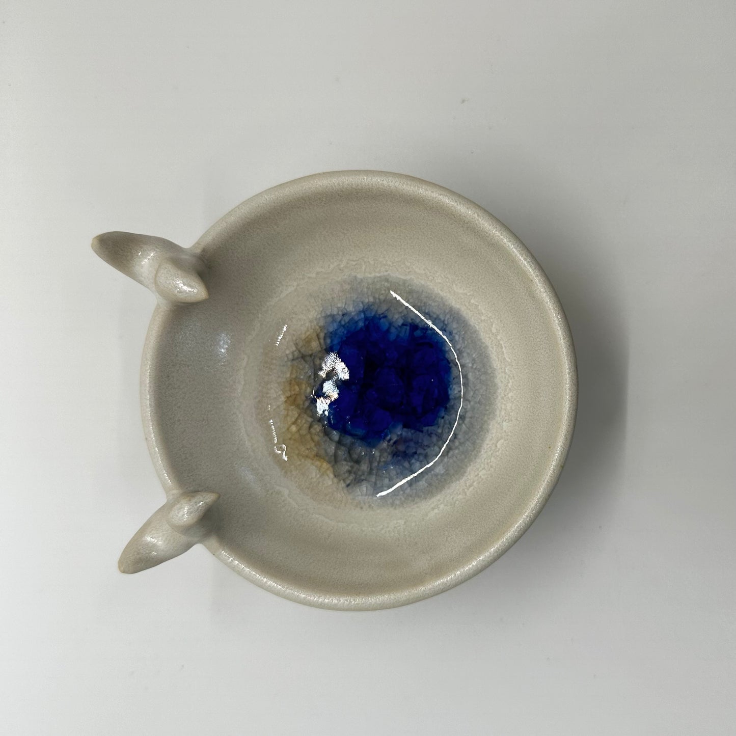 Tiny Porcelain Trinket Bowl w Melted Glass