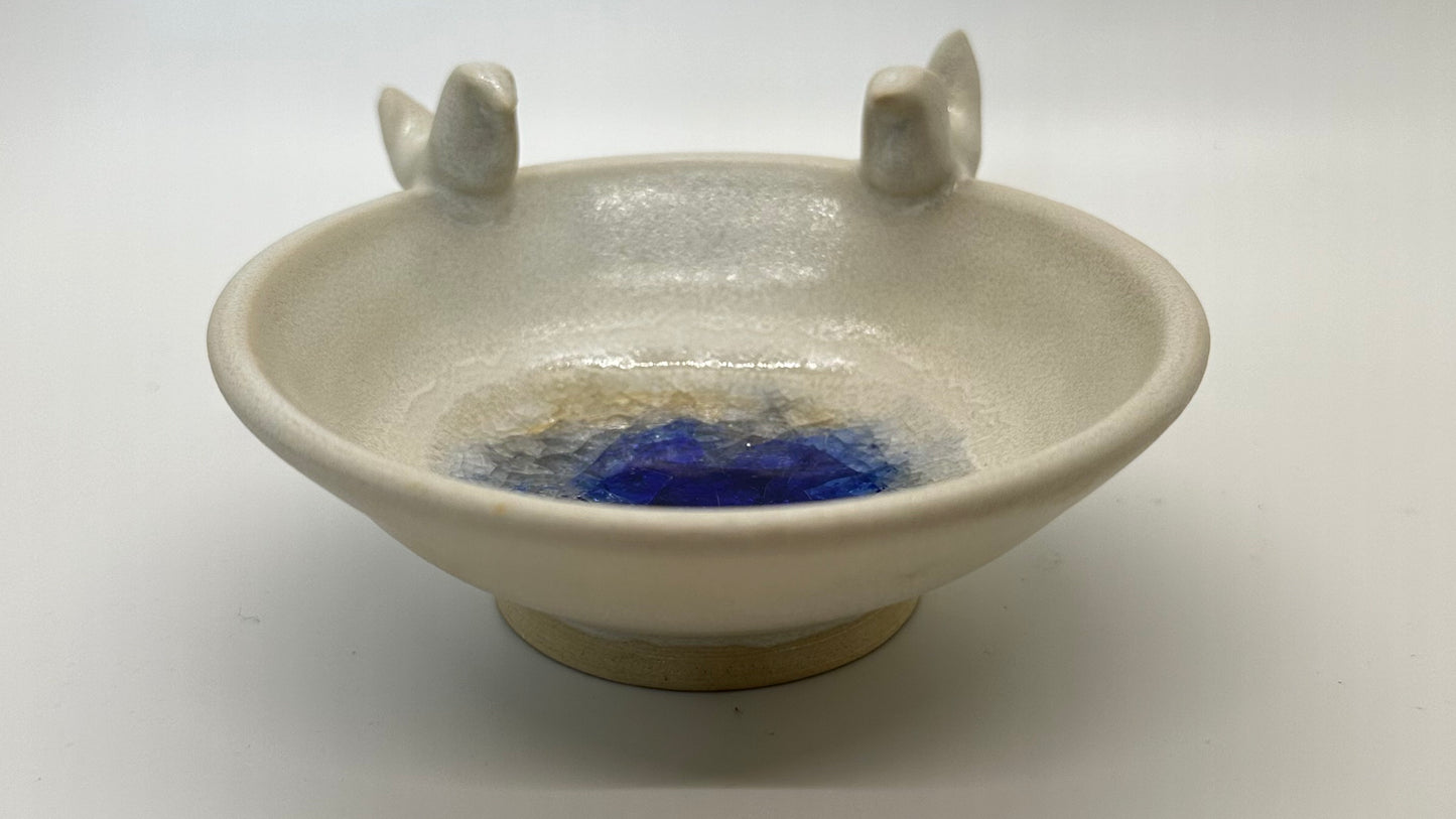 Tiny Porcelain Trinket Bowl w Melted Glass