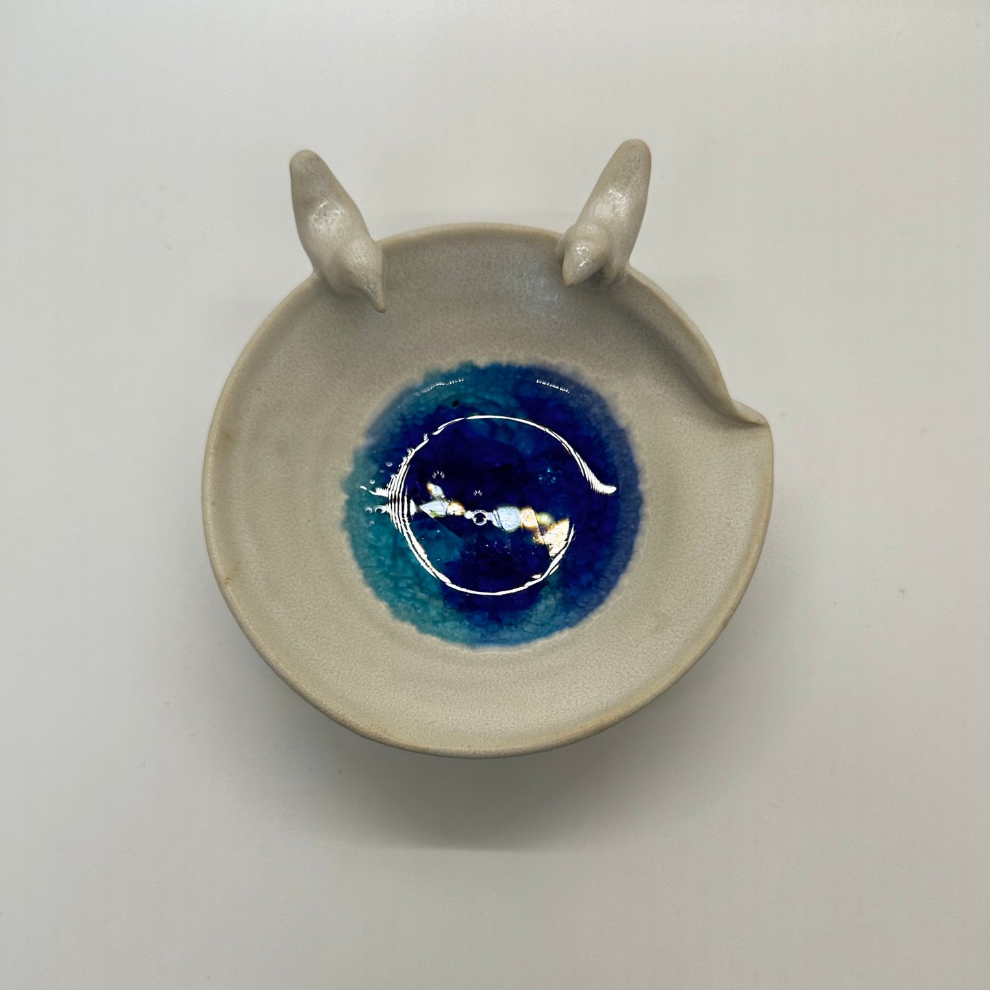 Tiny Porcelain Trinket Bowl w Melted Glass