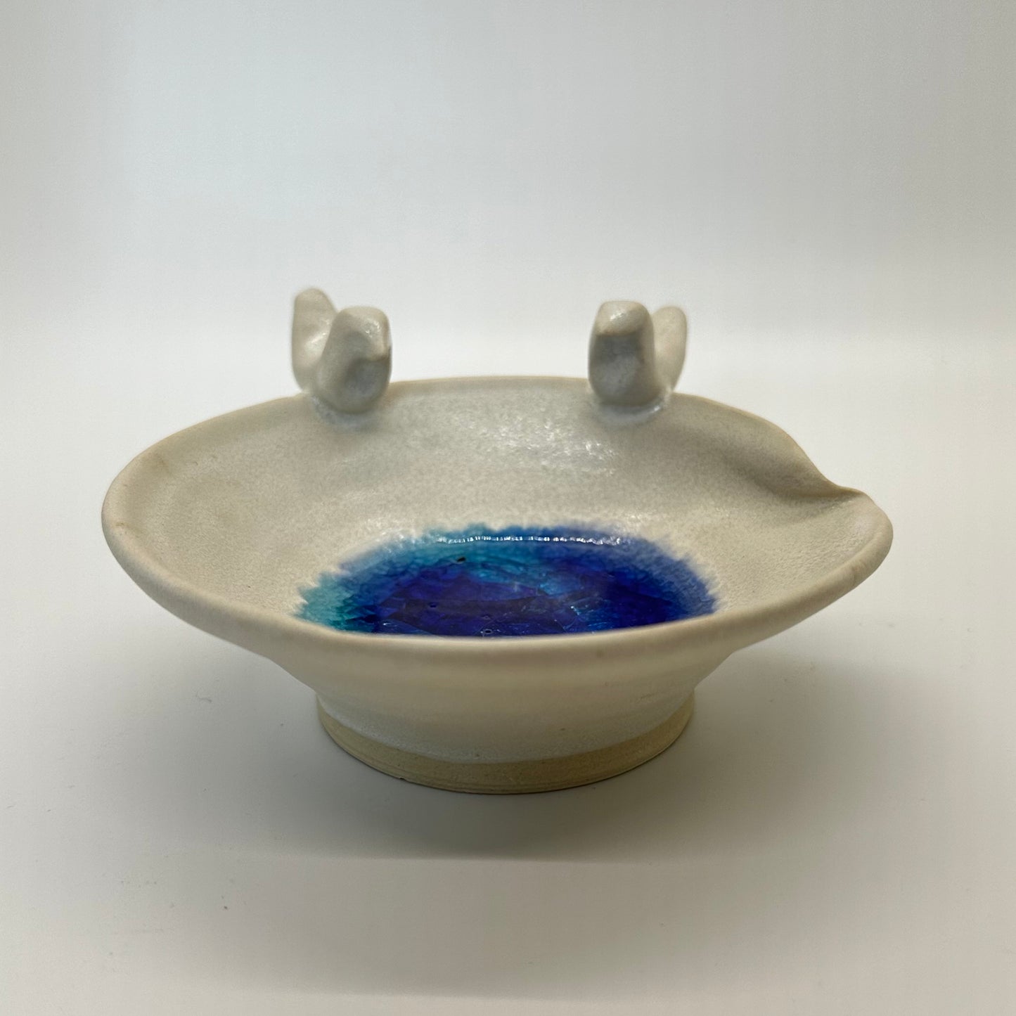 Tiny Porcelain Trinket Bowl w Melted Glass