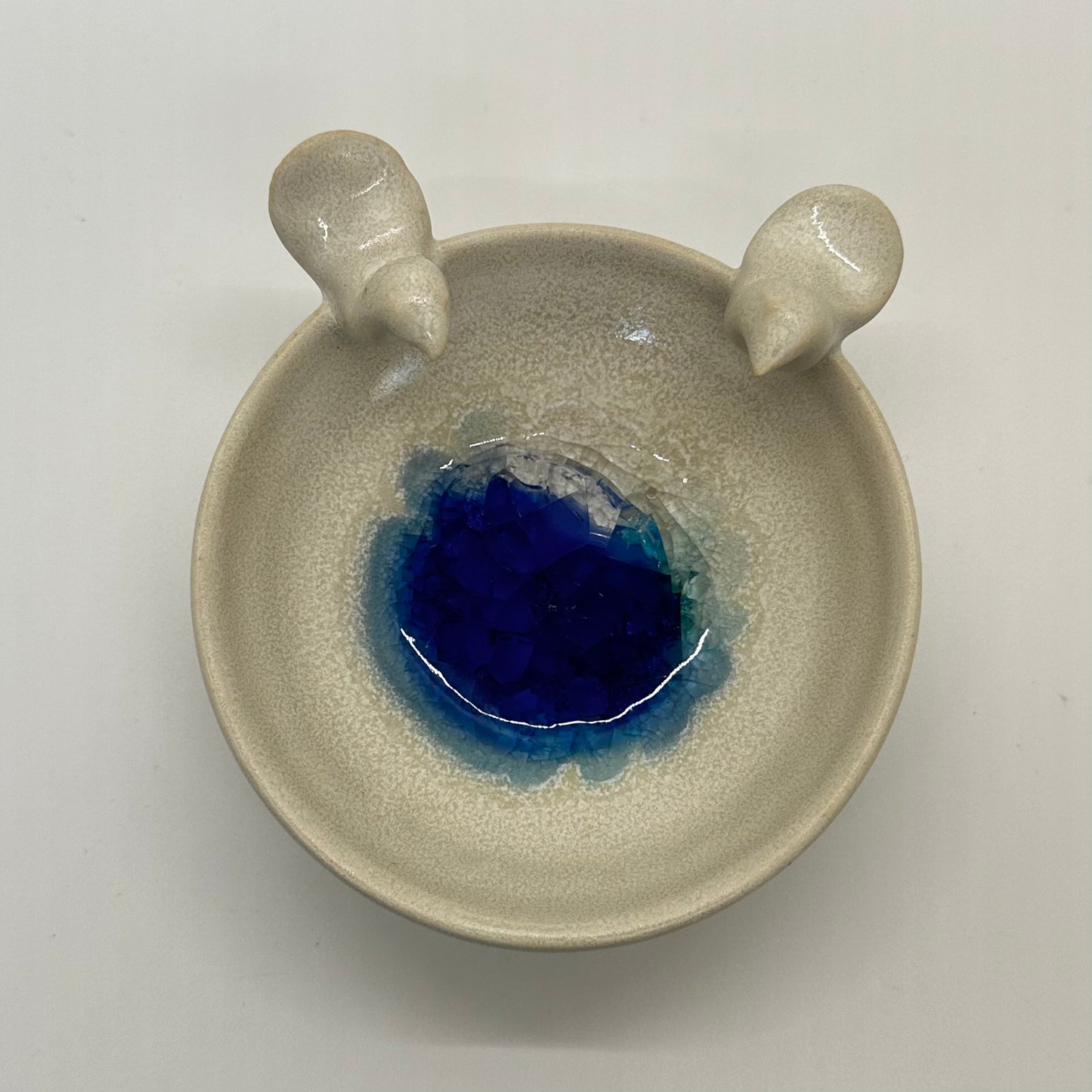 Tiny Porcelain Trinket Bowl w Melted Glass