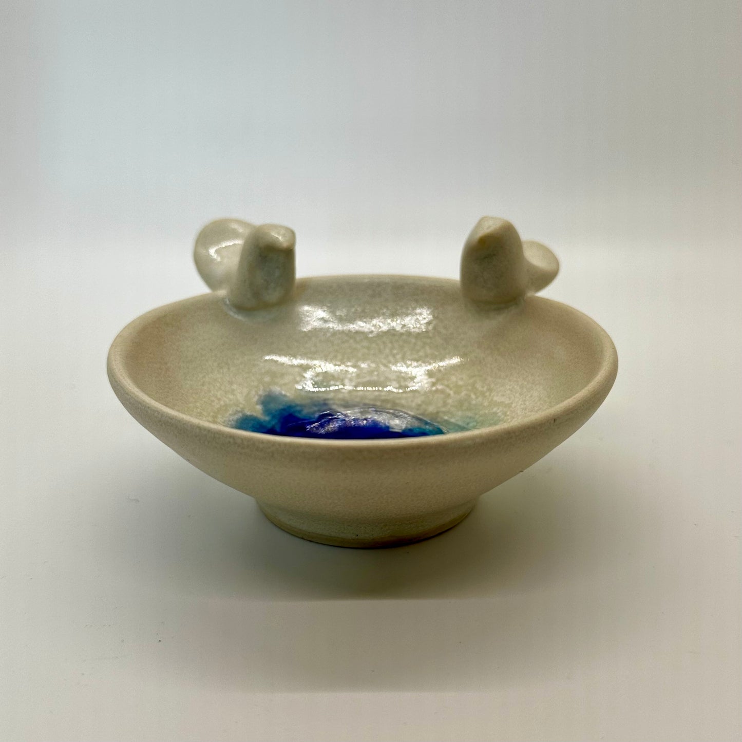 Tiny Porcelain Trinket Bowl w Melted Glass